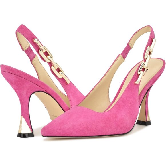 Nine West Womens Fuschia Faux Leather Closed Pointed Toe Sling Back Veroni Pump - Picture 6 of 6